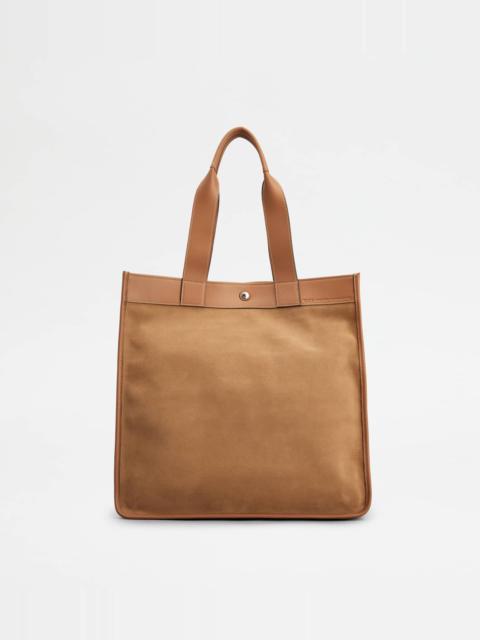 Tod's TOTE SHOPPING BAG IN SUEDE MEDIUM - BROWN