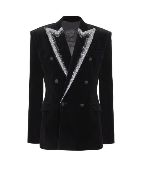 Velvet jacket with embroidered collar