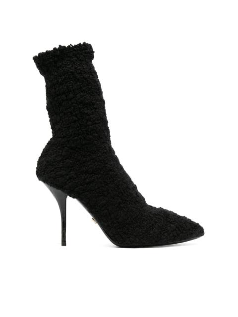shearling stiletto heel boots