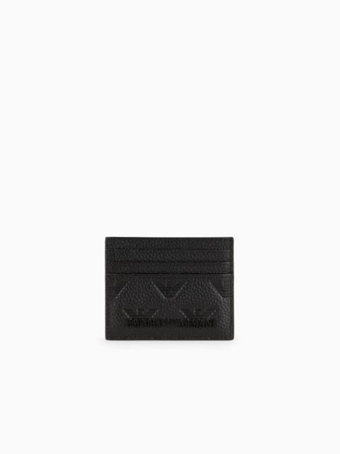 EMPORIO ARMANI Leather card holder with all-over embossed eagle