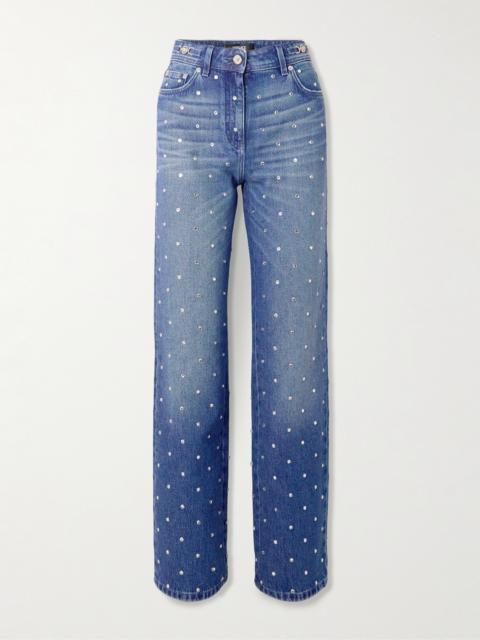 VERSACE Crystal-embellished Mid-rise Straight-leg Jeans