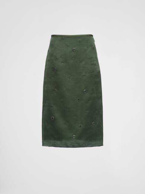 Grommet-embellished organza midi-skirt