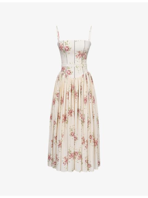 House of CB Ysabella Floral-Print Stretch-Cotton Midi Dress