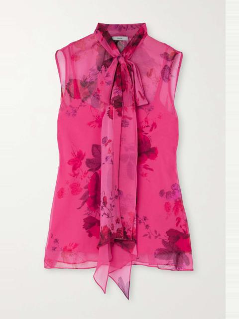 Pussy-bow floral-print chiffon blouse