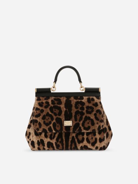 Medium Sicily bag in leopard-print terrycloth