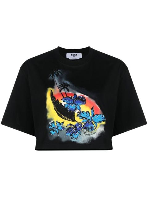 MSGM graphic-print cropped T-shirt