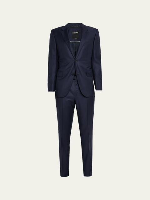 ZEGNA 남자의 Trofeo 모직 Tonal 줄무늬 2 조각 한 벌