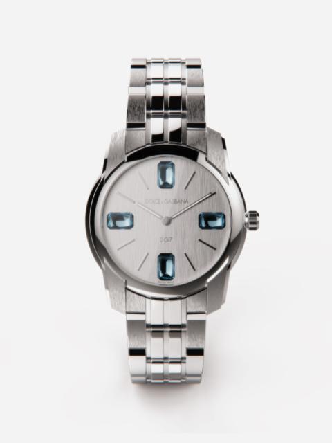 DG7Gems steel watch with light blue topazes