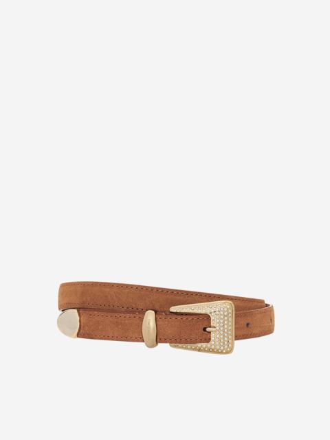 The Kooples CAMEL SUEDE WESTERN BUCKLE BELT WITH GOLD RHINESTONES