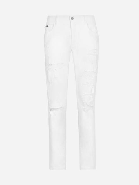 White slim-fit stretch jeans