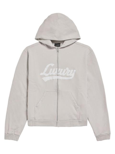 BALENCIAGA Women's Luxury Script Zip-Up Regular Fit Hoodie - Dirty White