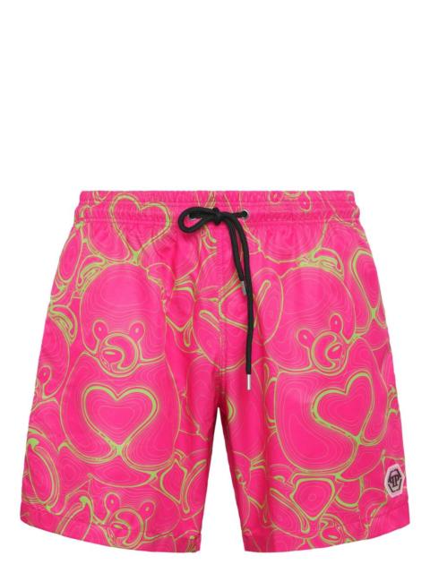 PHILIPP PLEIN heart-print swim trunks