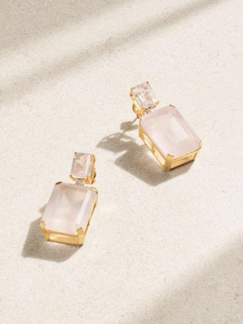 14-karat gold rose quartz and diamond earrings