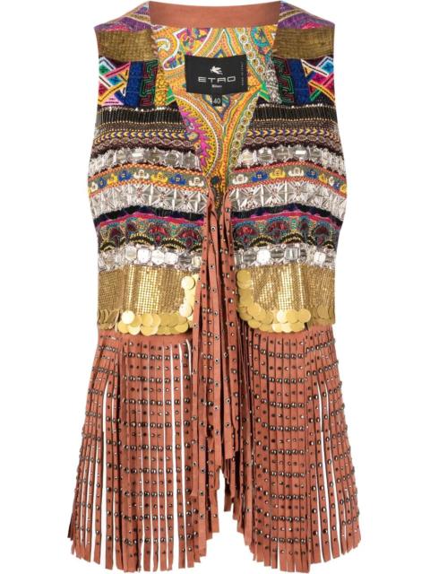 Etro fringed patterned gilet