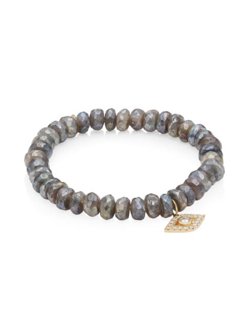 SYDNEY EVAN 14K Yellow Gold, Mystic Labradorite & Diamond Evil Eye Charm Bracelet