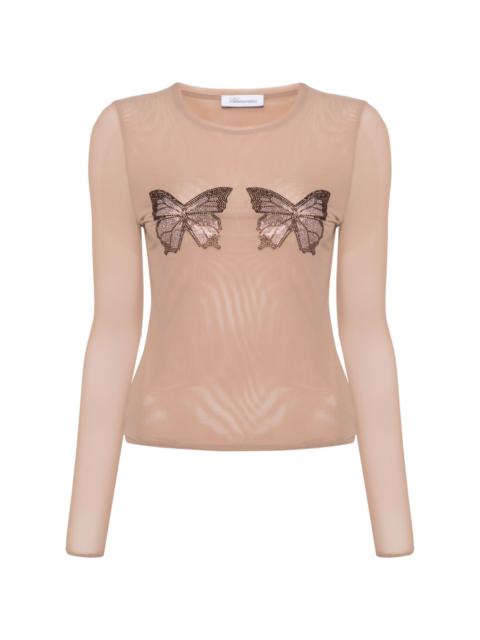 butterfly-embellished mesh top
