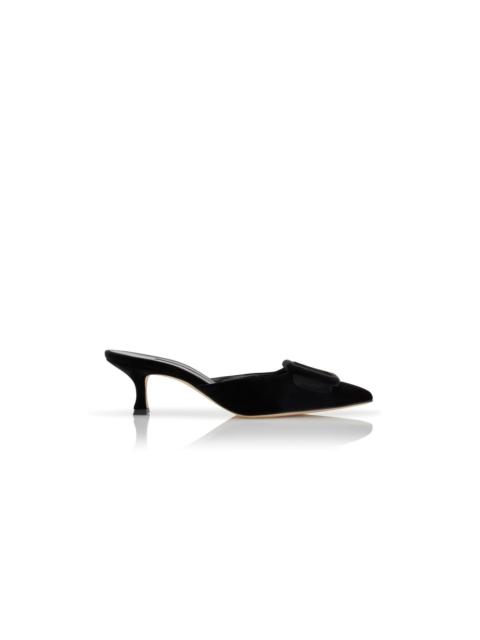 Manolo Blahnik Black Velvet Buckle Detail Mules