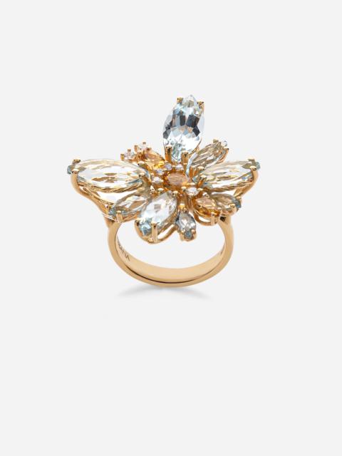 Dolce & Gabbana Spring ring in yellow 18kt gold with aquamarine butterfly
