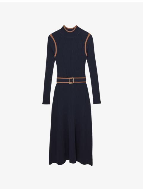 REISS Ella Colour-Block Stretch-Knit Midi Dress