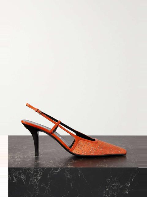 GUCCI Bauletto leather-trimmed crystal-embellished faille slingback pumps