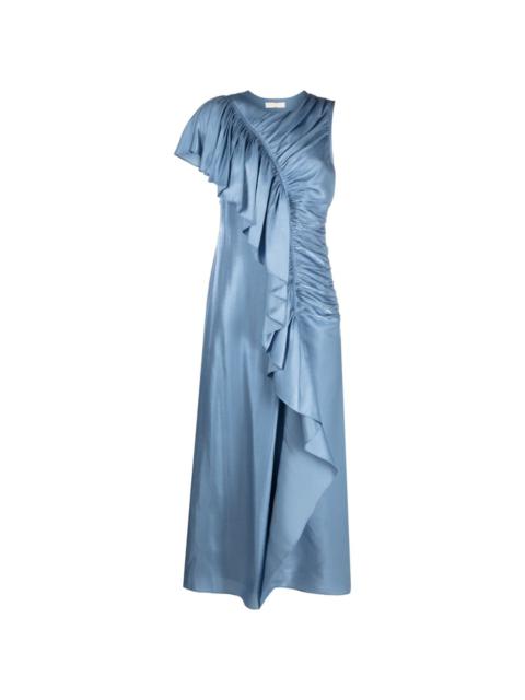 ruffle-trim charmeuse long dress