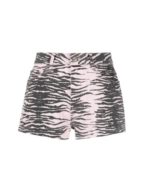 GANNI tiger-stripe denim shorts