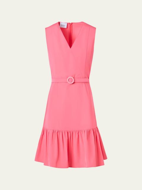 AKRIS Sleeveless Belted Ruffle Knee-Length Dress