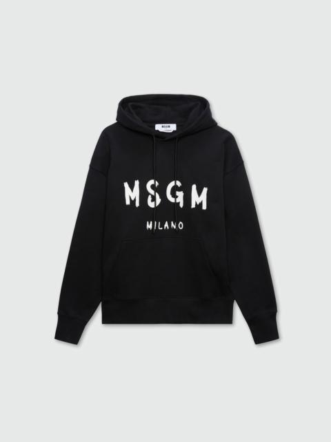 MSGM Black Hoodie with brushstroke logo
