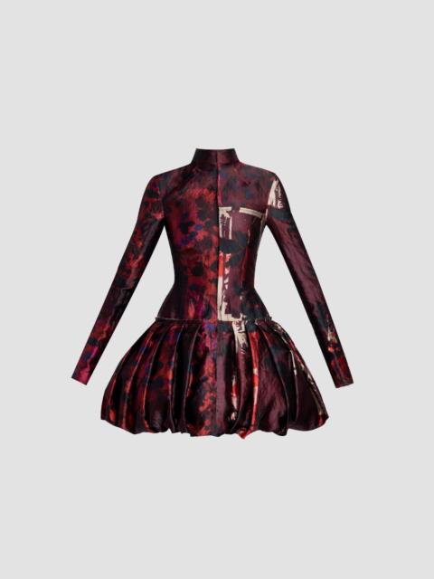 Erdem FLORAL PRINT TEXTURED SATIN LONG SLEEVE DRESS