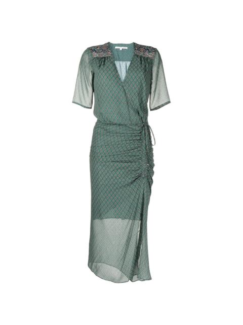 patterned short-sleeved silk maxi dress