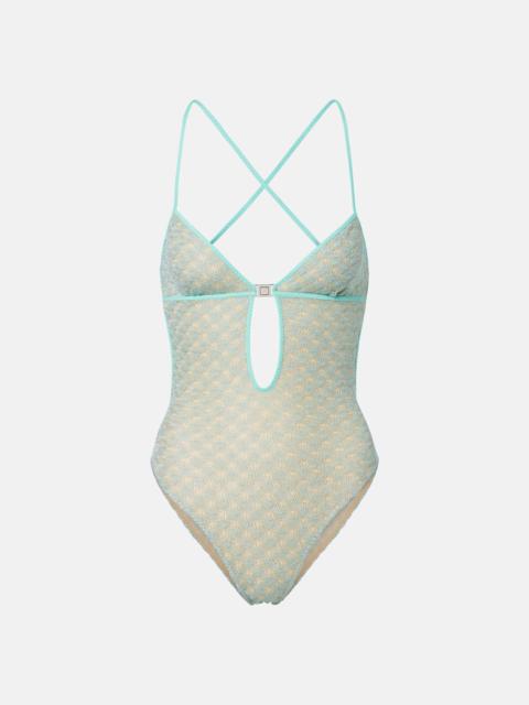 Missoni Open-knit lamé swimsuit