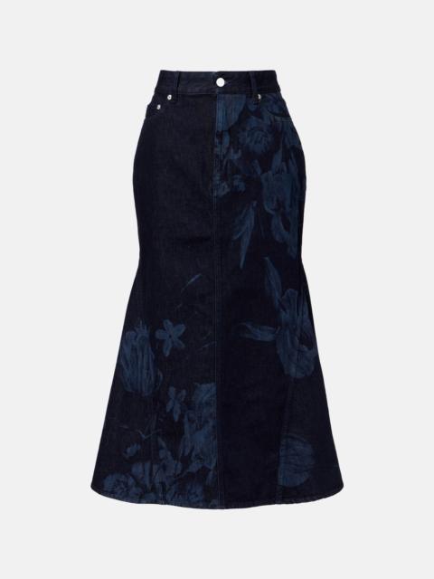 Erdem Floral flared denim midi skirt