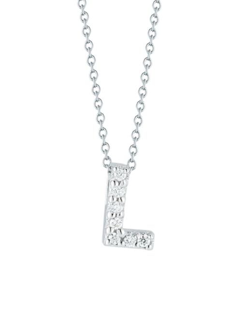 ROBERTO COIN Women's Tiny Treasures 0.08 TCW Diamond & 18K White Gold Initial Necklace - Initial L
