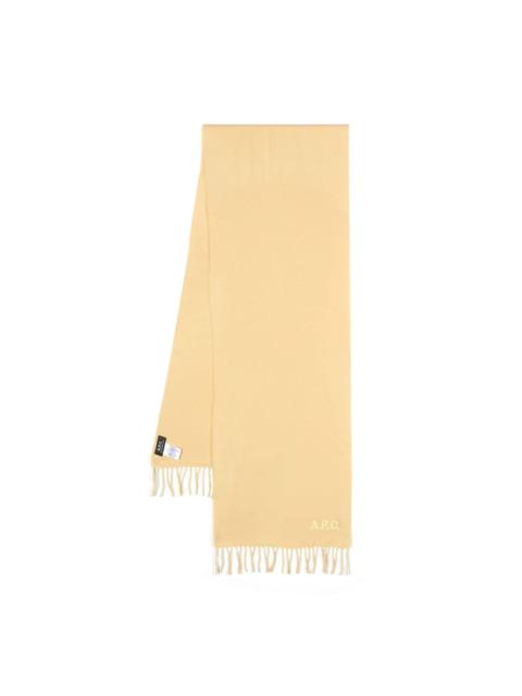 logo-embroidered fringed scarf