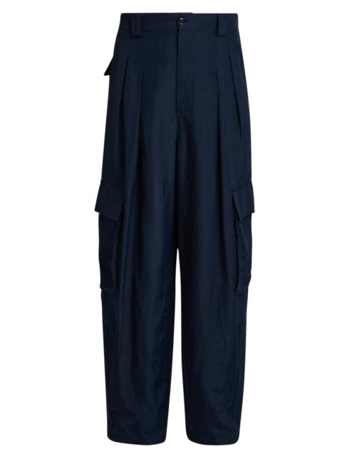GIORGIO ARMANI Men's Pleated Linen-Blend Cargo Trousers - Navy