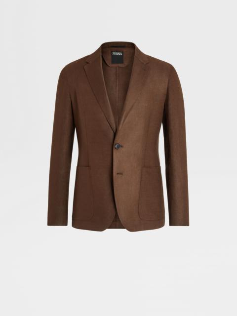 ZEGNA DARK BROWN PURE LINEN SHIRT JACKET