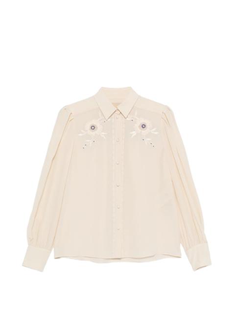 Valentino floral-embroidered pleated-sleeve blouse