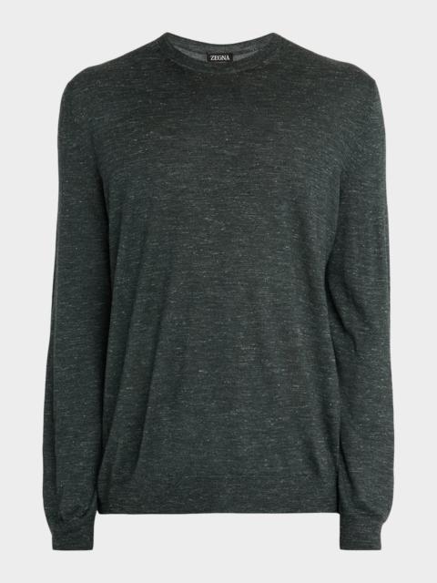 ZEGNA Men's Melange Long-Sleeve Crewneck T-Shirt