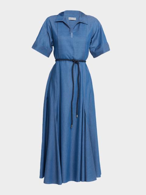 ROSETTA GETTY Slit-Collar Belted Midi Caftan Dress