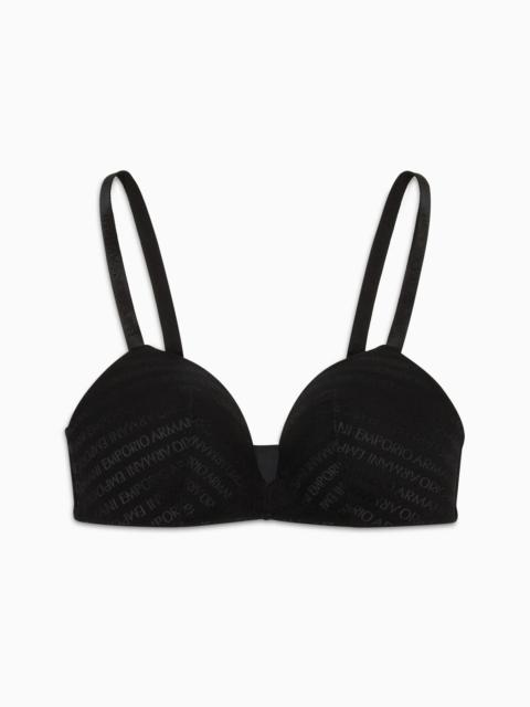 EMPORIO ARMANI ASV padded triangle bra in recycled bonded mesh with all-over logo lettering