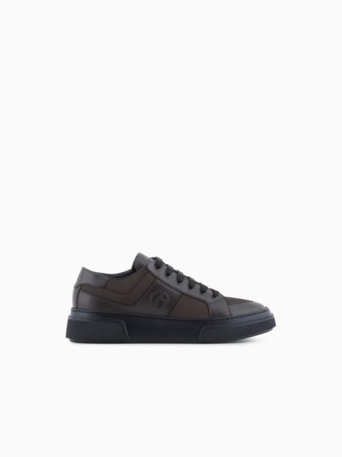 GIORGIO ARMANI LEATHER AND FABRIC SNEAKERS