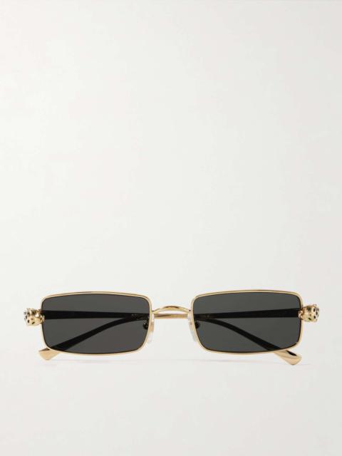 Cartier Panthère rectangular-frame crystal-embellished gold-tone sunglasses