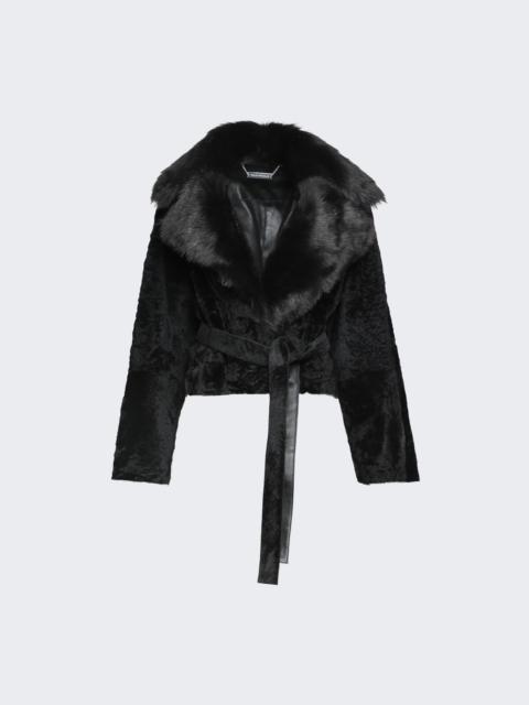 NOUR HAMMOUR Renata Velvety Shearling Jacket Noir Boheme