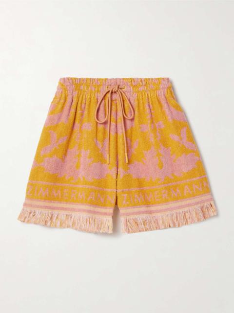 Zimmermann Wylie frayed cotton-terry jacquard shorts Mustard