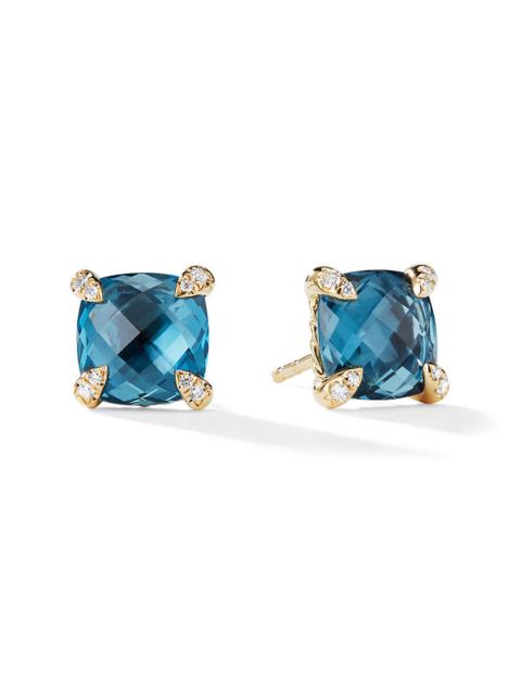 DAVID YURMAN Women's Chatelaine Stud Earrings in 18K Yellow Gold with Pavé Diamonds - Hampton Blue Topaz