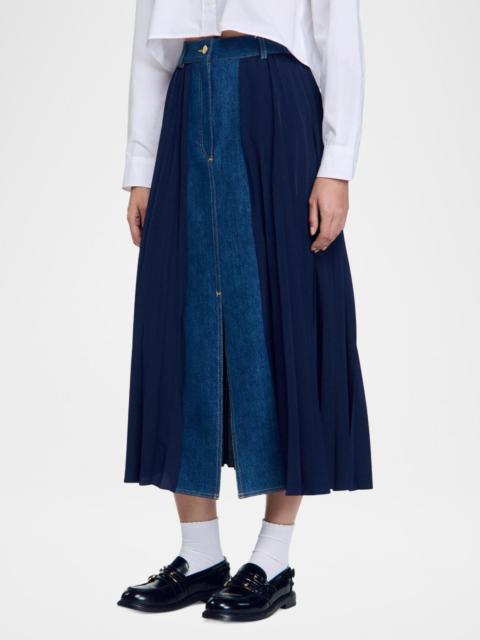 Sandro Julia Mixed Media Midi Skirt