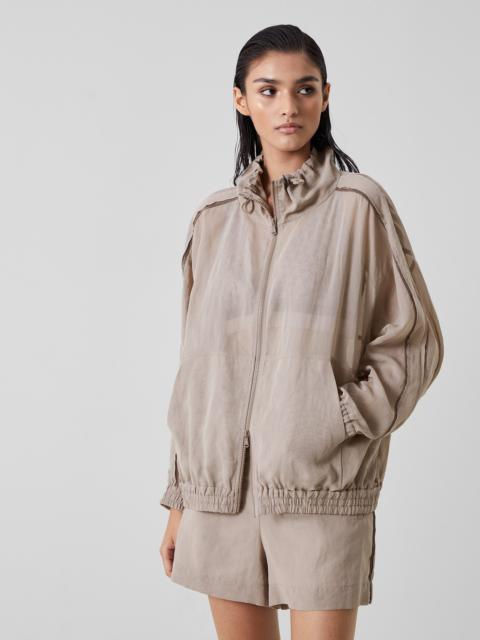 Brunello Cucinelli Cotton organza hooded sweatshirt with zip and shiny trims