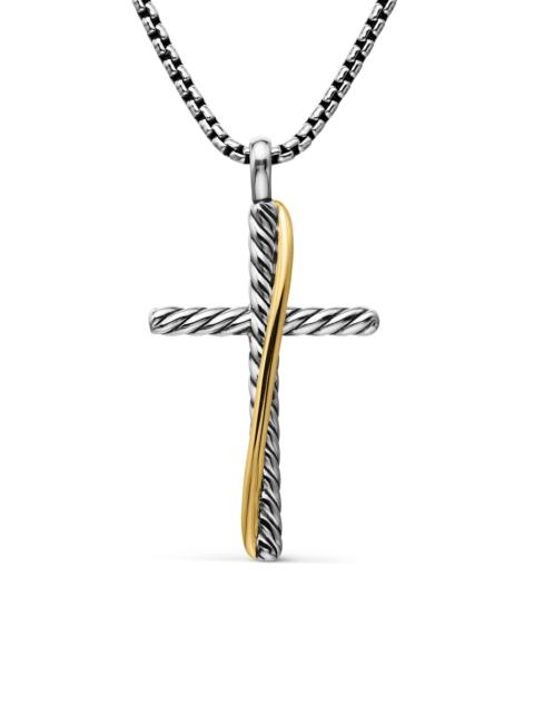 DAVID YURMAN Women's Crossover Cross Necklace in Sterling Silver with 18K Yellow Gold, 35.6MM - Silver