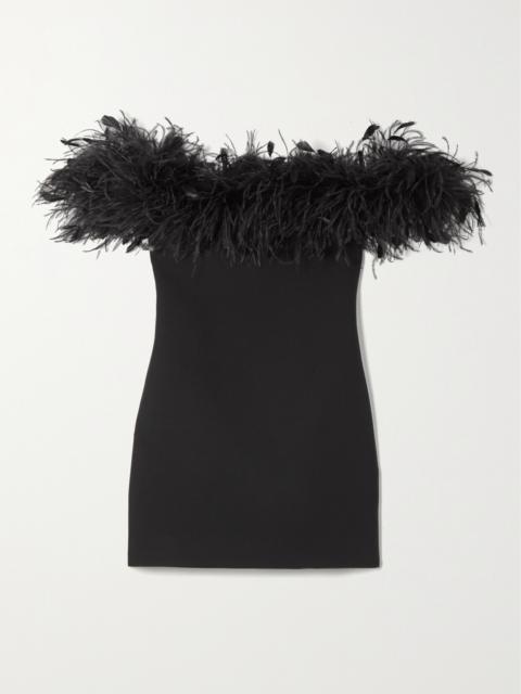 Valentino Feather-trimmed Wool And Silk-blend Mini Dress