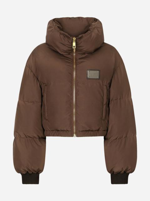 Short padded nylon jacket with logo tag
